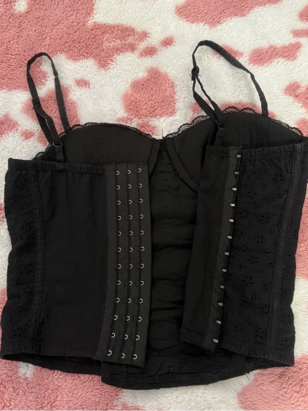 Black Lace Inspired Bustier Eyelet Button Corset Top Front Coquette Y2K S - Picture 3 of 4